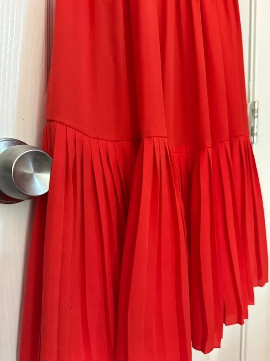 Kate Spade Red Pleated Cape Sleeve Midi Dress - Picture 4 of 11